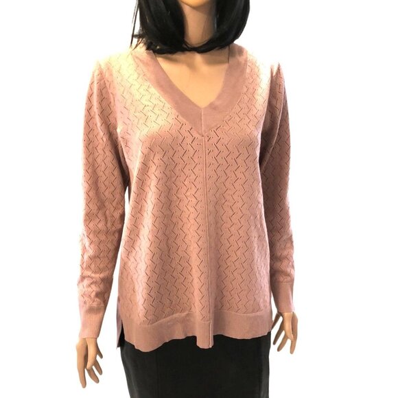 Cable & Gauge Sweaters - Cable & Gauge V-neck Pointelle Sweater in Dusty Rose Size NWOT